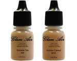 Glam Air Airbrush Makeup Foundations Set Two M8 Summer Tan and M10 Golden Carmel for Flawless Looking Skin Matte Finish For Normal to Oily Skin (Water Based)0.25oz Bottles