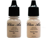 Glam Air Airbrush Makeup Foundations Set Two M2 Natural Ivory & M3 Natural Nude for Flawless Looking Skin Matte Finish For Normal to Oily Skin (Water Based)0.25oz Bottles