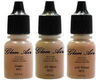 Set of Three (3) Airbrush Makeup Foundations Matte M11 Ginger, M12 All Spice, M13 Soft Walnut Water-based Makeup Lasting All Day 0.25 Oz Bottle By Glam Air