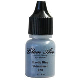 Set of Three (3) Shades of Glam Air Airbrush Eye Shadow Makeup E15 Clear Shimmer, E30 Exotic Blue Shimmer and E34 Warm Dusty Rose Water-based Formula Last All Day (For All Skin Types) 0.25oz Bottles