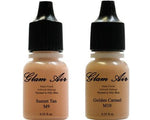 Glam Air Airbrush Makeup Foundations Set Two  M9 Sunset Tan  And M10 Golden Carmel  for Flawless Looking Skin Matte Finish For Normal to Oily Skin (Water Based)0.25oz Bottles