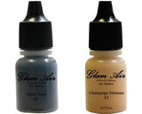 Glam Air Set of Two (2) s- E3 Champaign Shimmer & E8 Sultry Navy Airbrush Water-based 0.25 Fl. Oz. Bottles of Eyeshadow Sultry Navy & Champaign Shimmer