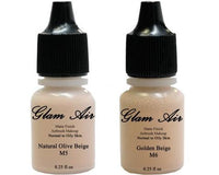 Glam Air Airbrush Makeup Foundations Set Two   M5 Natural Olive Beige & M6 Golden Beige for Flawless Looking Skin Matte Finish For Normal to Oily Skin (Water Based)0.25oz Bottles