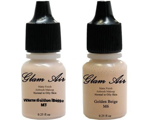 Glam Air Airbrush Makeup Foundations Set Two  M6 Golden Beige And M7 Warm Golden Beige  for Flawless Looking Skin Matte Finish For Normal to Oily Skin (Water Based)0.25oz Bottles
