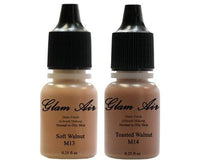Glam Air Airbrush Makeup Foundations Set Two  M13Soft Walnut  And M14Toasted Walnut   for Flawless Looking Skin Matte Finish For Normal to Oily Skin (Water Based)0.25oz Bottles