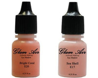 Glam Air Set of Two (2) s-E17 Sea Shell & E20 Bright Coral  Airbrush Water-based 0.25 Fl. Oz. Bottles of Eyeshadow