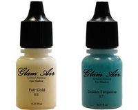 Glam Air Set of Two (2) s-E1 Fair Gold & E7Golden Turquoise  Airbrush Water-based 0.25 Fl. Oz. Bottles of Eyeshadow