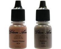 Glam Air Airbrush Makeup Foundations Set Two   M14 Toasted Walnut and M16 Espresso Summer Bronze  for Flawless Looking Skin Matte Finish For Normal to Oily Skin (Water Based)0.25oz Bottles