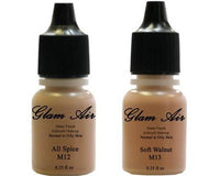 Glam Air Airbrush Makeup Foundations Set TwoM12 All Spice and M 13 Soft Walnut  for Flawless Looking Skin Matte Finish For Normal to Oily Skin (Water Based)0.25oz Bottles