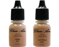 Glam Air Airbrush Makeup Foundations Set Two M11 Ginger and M13 Soft Walnut for Flawless Looking Skin Matte Finish For Normal to Oily Skin (Water Based)0.25oz Bottles
