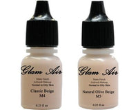 Glam Air Airbrush Makeup Foundations Set Two  M4 Classic Beige And M5 Natural Olive Beige  for Flawless Looking Skin Matte Finish For Normal to Oily Skin (Water Based)0.25oz Bottles