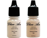 Glam Air Airbrush Makeup Foundations Set Two M1 Fair Ivory and M3 Natural Nude for Flawless Looking Skin Matte Finish For Normal to Oily Skin (Water Based)0.25oz Bottles