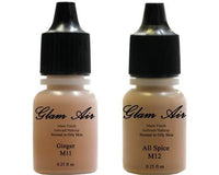 Glam Air Airbrush Makeup Foundations Set Two  M11 Ginger & M12 All Spice Natural Nude for Flawless Looking Skin Matte Finish For Normal to Oily Skin (Water Based)0.25oz Bottles