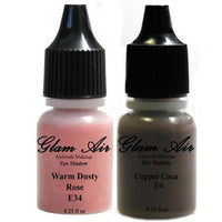 Set of Two (2) Shades of Glam Air Airbrush Eye Shadow Makeup E4 Copper Cocoa and E34 Warm Dusty Rose Water-based Formula Last All Day (For All Skin Types) 0.25oz Bottles