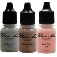 Prom Queen Set of Three (3) Shades of Glam Air Airbrush Eye Shadows Makeup Foundation Water-based Formula Lasts All Day (For All Skin Types)E12,E13,E18