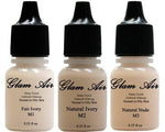 Set of Three (3) Airbrush Makeup Foundation Matte M1 Fair Ivory, M2 Natural Ivory, M3 Natural Nude Water-based Makeup Lasting All Day 0.25 Oz Bottle By Glam Air