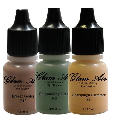 Country Wood Set of Three (3) Shades of Glam Air Airbrush Eye Shadows Makeup Foundation Water-based Formula Lasts All Day (For All Skin Types)0.25oz BottlesE3,E9,E12