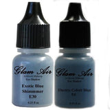Set of Two (2) Shades of Glam Air Airbrush Eye Shadow Makeup E6 Electric Cobalt Blue and E30 Exotic Blue Shimmer Water-based Formula Last All Day (For All Skin Types) 0.25oz Bottles