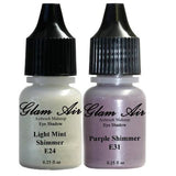 Set of Two (2) Shades of Glam Air Airbrush Eye Shadow Makeup E24 Light Mint Shimmer and E31 Purple Shimmer Water-based Formula Last All Day (For All Skin Types) 0.25oz Bottles