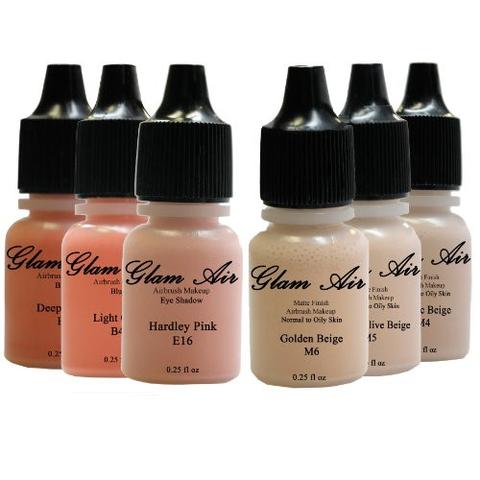 June Glow Collection Set of Six (6) Shades of Glam Air Airbrush Matte Makeup Foundation, Airbrush Blush and Airbrush Eye Shadow Water-based Formula Last All Day (For All Skin Types)0.25oz Bottles