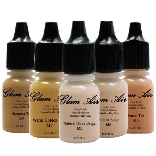 Glam Air Airbrush Water-based Foundation in Set of 5 Assorted Medium Matte Shades (For Normal to Oily Medium Skin)