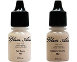 Glam Air Airbrush Makeup Foundations Set Two M1 Fair Ivory & M2 Natural Nude for Flawless Looking Skin Matte Finish For Normal to Oily Skin (Water Based)0.25oz Bottles