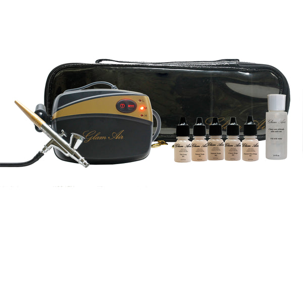 Glam Air Airbrush Makeup Foundation System Kit with 5 Shades of Foundation and Blush (Tan)
